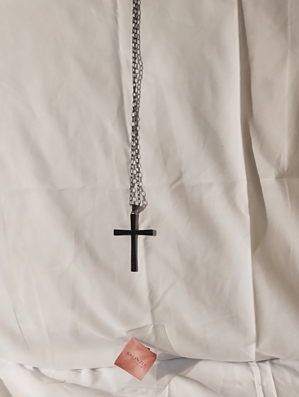 NIP Minimal Black Cross Pendant Necklace on Silver Chain.